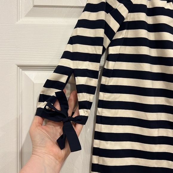 J. Crew Striped Off Shoulder Dress Womens Navy Blue White Size XS - Picture 3 of 9
